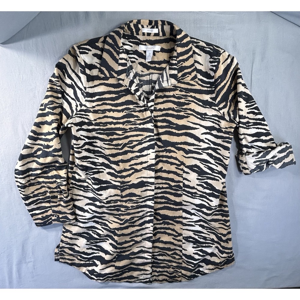 Chico's No Iron Animal Print‎ Tunic Blouse Women's 2 Large 12